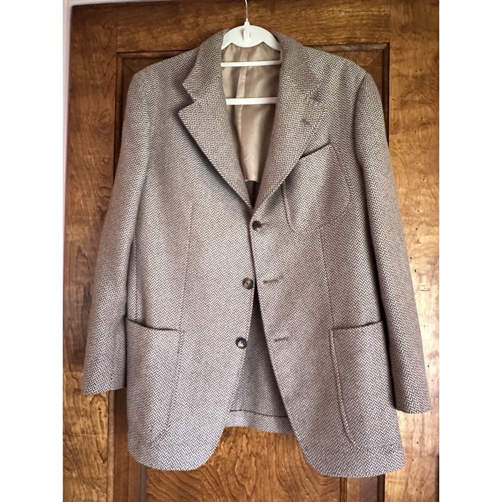 Agnona Cashmere Tweed Herringbone Men's Blazer Brown Beige